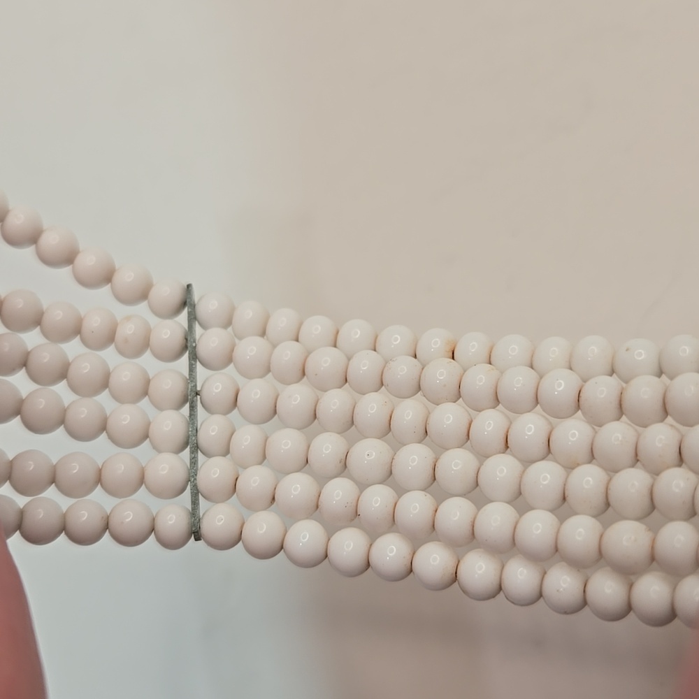 Vintage Retro MCM White Milkglass Wired Beaded Wrap Cuff Bracelet - Picture 5 of 6